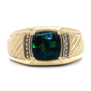 lot 45B image: Mens Diamond Accent & Green Gemstone Ring in Yellow Gold VIDEO