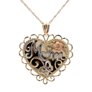 lot 46B image: Filigree Mom Heart Pendant in Tri-Color Gold VIDEO