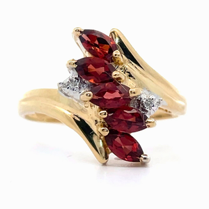 lot 48B image: Marquise Garnet & Diamond Bypass Trellis Cluster Ring in Yellow Gold VIDEO