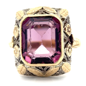 lot 53 image: Amethyst Ornate Flower Garden Estate Ring in 18k Two-Tone Gold VIDEO