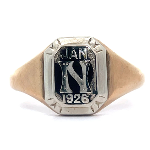 lot 58 image: Inscribed JAN N 1926 Estate Rectangular Signet Ring in Two-Tone Gold VIDEO