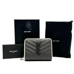 lot 47E image: Saint Laurent Gray Matelass Leather Monogram Compact Zip Wallet - Full Set Pre-Owned Retail $750