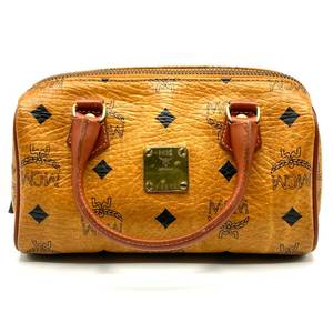 lot 39D image: MCM Cognac Visetos Leather Boston Satchel Bag Pre-Owned Retail $950