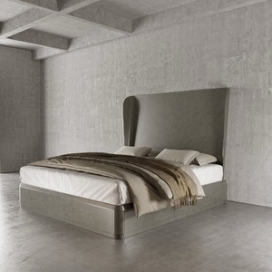lot 7 image: NEW - Casa Ispirata Continental Platform Bed-King (Medium Grey Wood Finish)