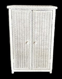 lot 161 image: Vintage White Wicker Two Door Decorative Cabinet