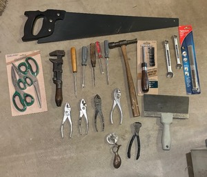 lot 212 image: Tools including Saw, Hammer, Pliers, File, Scissors and More