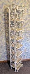lot 88 image: Tall White Rattan and Wicker Shelf