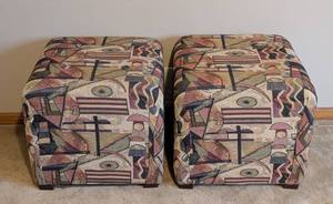lot 27 image: Pair of Fun Print Upholstered Ottomans
