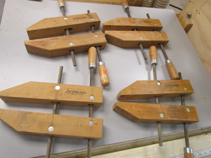 lot 72 image: Jorgensen No 2 wooden clamps...