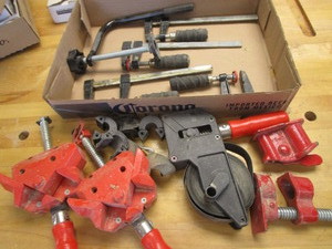 lot 159 image: Bessey corner clamps & strap clamp,...