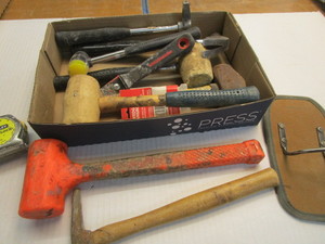 lot 189 image: Hammers with sledge, brass, claw, d...