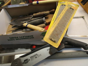 lot 202 image: Saws with pull, sheetrock, coping, ...