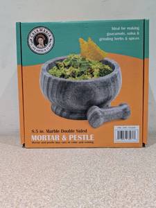 lot 51 image: NEW CASA MARIA 8.5 MARBLE DOUBLE SIDED MORTAR & PESTLE