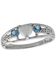 lot 93 image: Sterling Silver Opal and Blue Topaz Ring - Size 7