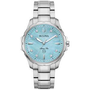 Bulova Women's Marine Star Series B Diamond-Accent Blue Mother-of-Pearl Dial Stainless Steel Watch