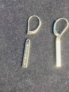 lot 101 image: 14K Gold Over Sterling Silver Personalized Name Tag Dangle Earrings