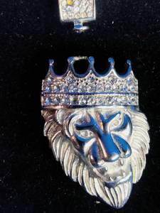 lot 107 image: Steeltime 18K Gold Over Stainless Steel CZ Lion Pendant With Chain