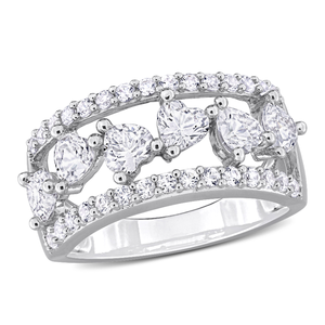 lot 97 image: Sofia B. Sterling Silver Heart-Shaped Lab-Created White Sapphire Open Design Ring - Size 8