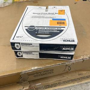 lot 201 image: Lot of 2 KOHLER Cachet Round Antimicrobial, Soft Close Front Toilet Seat in White