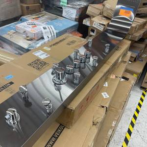 lot 219 image: 65 in. 8-Jet Rainfall Shower Panel System with Rainfall Waterfall Shower Head Stainless Steel Internet # 300677458 Model # SP0111