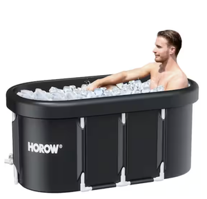 lot 110 image: Outdoor Portable Cold Ice Water Soaking Therapy Tub w Drain Pipe Black