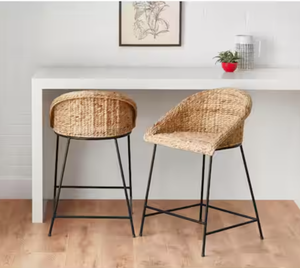 lot 120 image: 24 in. Natural Woven Hyacinth Counter Stool with Low Back