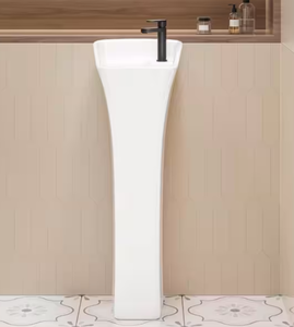 lot 137 image: 34 in. Rectangular Pedestal Sink Eridanus Naples Vitreous China with Faucet Hole and Overflow in Crisp White