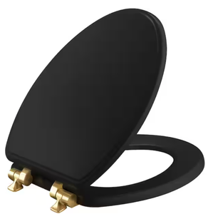 lot 199 image: Weston Elongated Soft Close Enameled Wood Toilet Seat in Black