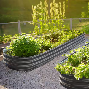 lot 203 image: Galvanized Raised Garden Bed 9-in-1 Planter Box Outdoor Dark Gray 8 ft. x 2 ft. x 1 ft.