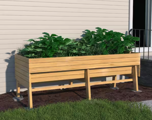 lot 209 image: Oversized Wooden Raised Garden Bed with Liner, Natural 71 in. W x 31 in. D x 29 in. H