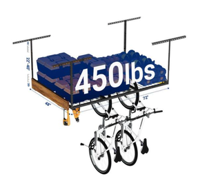 FLEXIMOUNTS OHK Series 48 in. W x 72 in. D x 22-40 in. H Black Ceiling Mounted Overhead Garage Storage Rack with Accessory Hooks