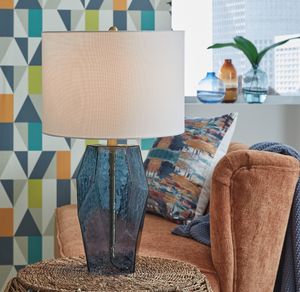 lot 299 image: Ashley Tallow Blue Glass Lamp & Shade L430854
