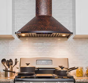 lot 323 image: AKDY 30 in. Wall Mount Embossed Copper Vine Design Kitchen Range Hood with Lights