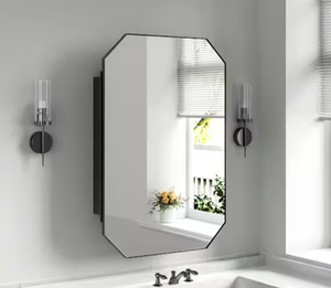 lot 330 image: Octagon Recessed Surface Mount Medicine Cabinet Mirror Black 24 in. W x 36 in. H