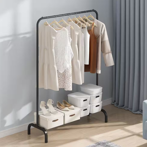 lot 221 image: Heavy Duty Clothing Garment Rack with Hanging Rod and Bottom Storage Area Black