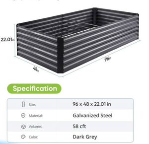 lot 168 image: Raised Galvanized Planter Garden Box 96 in. x 48 in. x 22 in. Garden Box