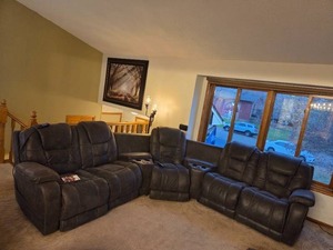 lot 49 image: HomeStretch Power Reclining Sectional Sofa with Control Wand