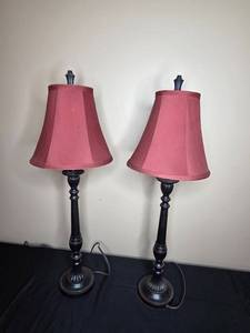 lot 51 image: Pair of Elegant Table Lamps with Red Shades