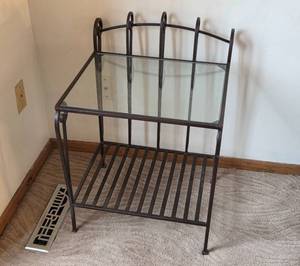 lot 56 image: Metal and Glass Side Table or KitchenGarden Rack with Lower Shelf