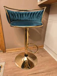lot 60 image: Modern Velvet Bar Stool with Brass Tone Finish