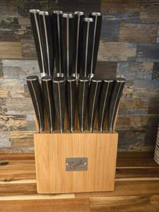 lot 65 image: Emeril Knife Block Set with Bamboo Holder