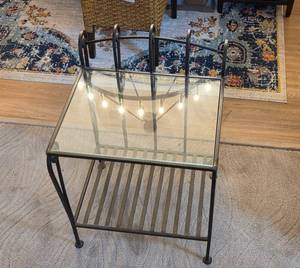 lot 73 image: Metal and Glass Side Table with Lower Shelf