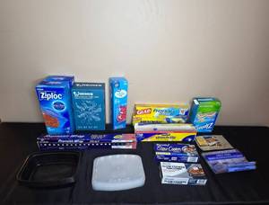 lot 74 image: Assorted Kitchen Plastic Wrap, Foil, and Storage Solutions Set - quantities unverified