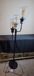 lot 79 image: Modern Three-Light Floor Lamp with Glass Cylinder Shades