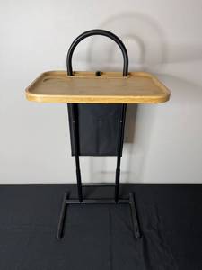 lot 88 image: Bamboo Snack Table with Metal Stand and Magazine Holder