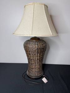 lot 89 image: Woven Base Table Lamp with Fabric Shade