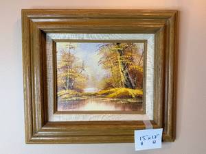 lot 94 image: 15 x 17 Framed Landscape Painting by Artist Lisa Lauren