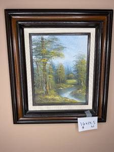 lot 95 image: Framed Painting by Antano - Riverside Landscape 16x14.5 Inches