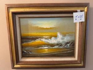 lot 96 image: Peter Sanders Seascape Oil Painting in Ornate Frame