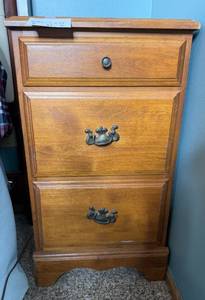lot 102 image: Wooden 3-Drawer Nightstand with Metal Handles